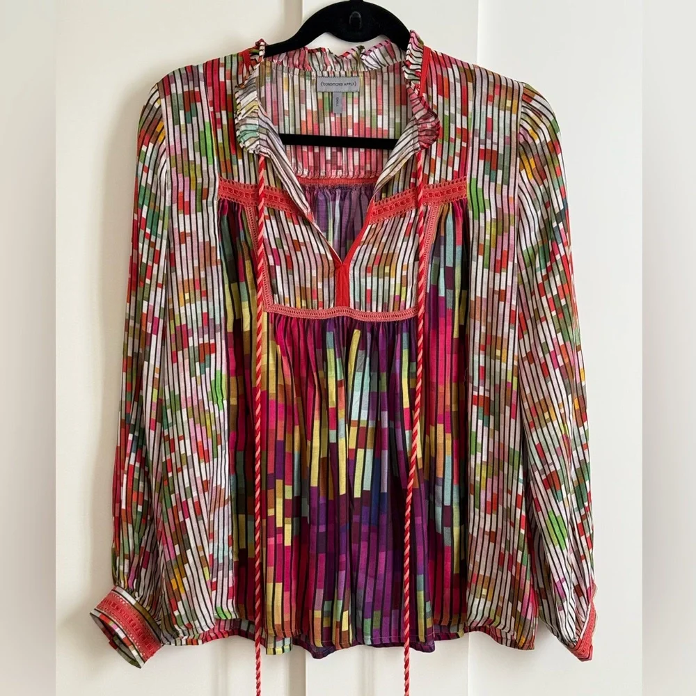 Anthropologie Conditions Apply Inreiza Top Multicolored Block Line Blouse - Picture 6 of 12